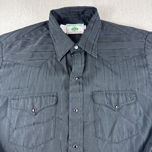 Vintage Mesquite Pearl Snap Western Shirt Mens 16.5 Black Striped Made in USA